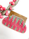 Pink Zig Stitched Beaded Clutch