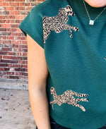 Hunter Green Leopard Cropped Sweater