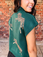 Hunter Green Leopard Cropped Sweater