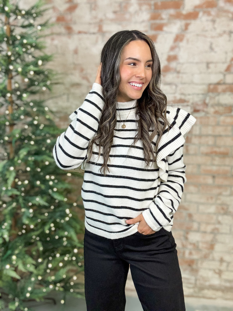 Amari Stripe Ruffle Sweater