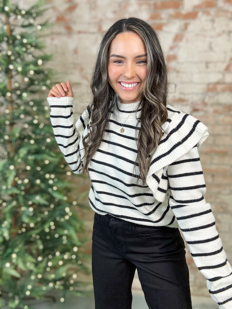 Amari Stripe Ruffle Sweater