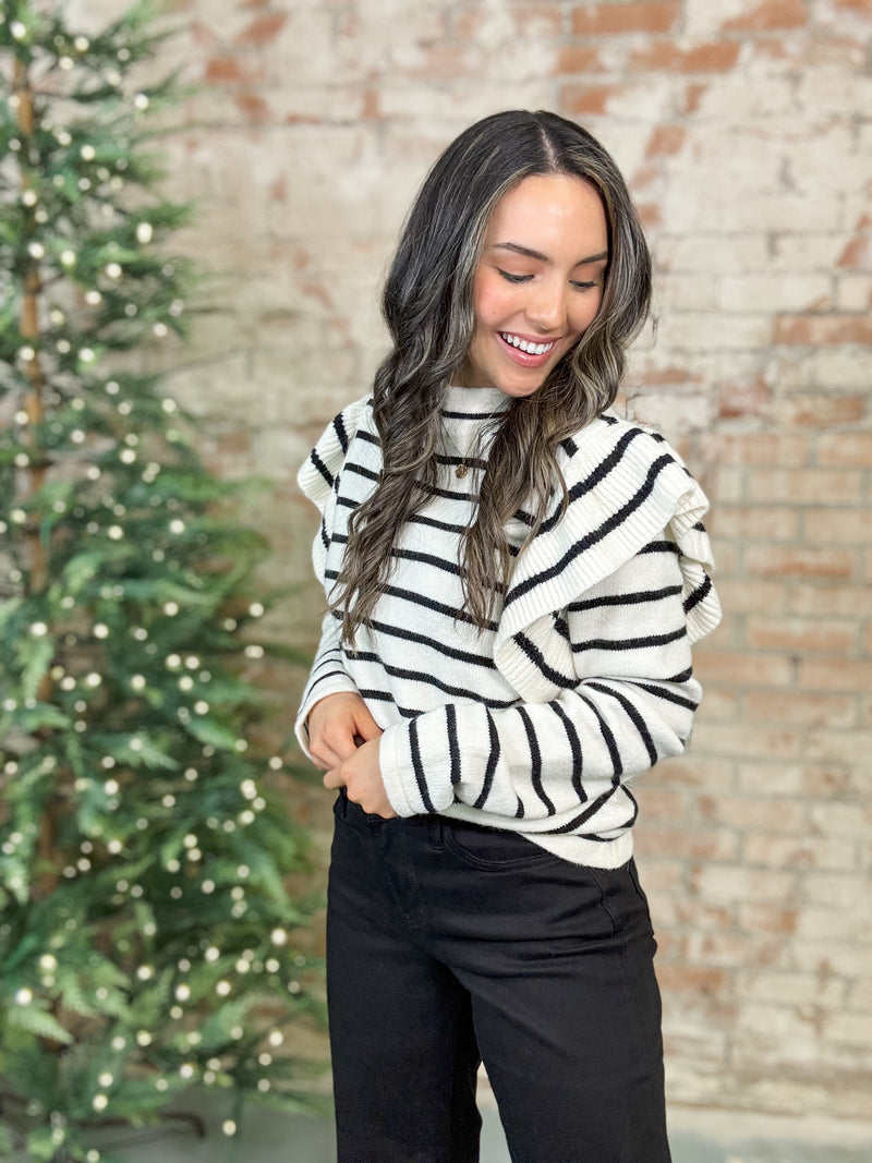 Amari Stripe Ruffle Sweater