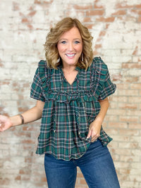 Kayla Green Plaid Ruffle Top