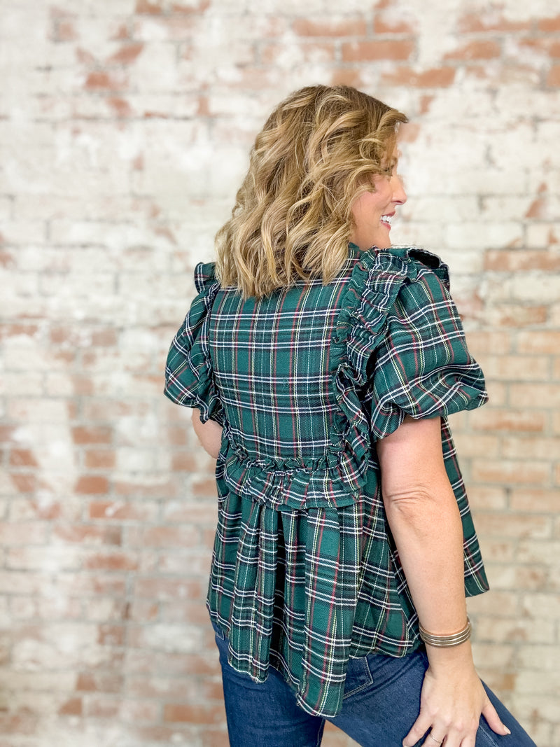 Kayla Green Plaid Ruffle Top