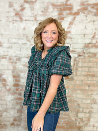 Kayla Green Plaid Ruffle Top