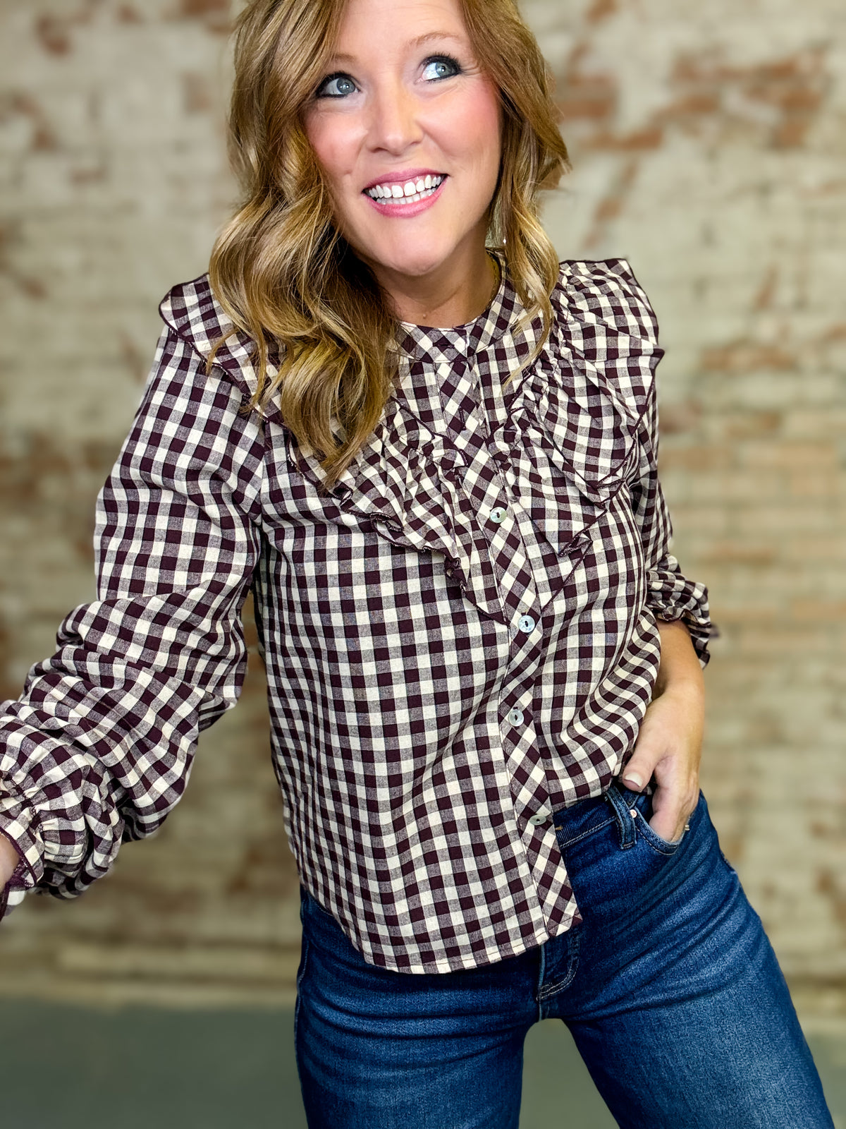 THML Joelle Plaid Ruffle Top
