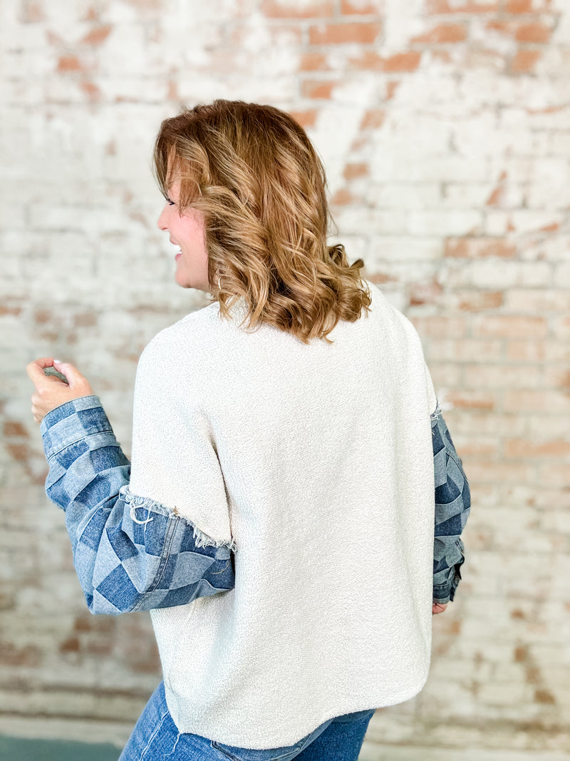 Salma Denim Sleeve + Heavy Loop Terry Pullover