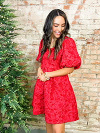 Mila Red Satin Jacquard Dress