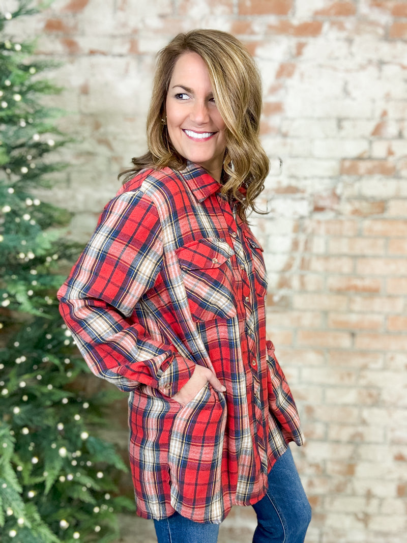 Carley Plaid Button Up Tunic Top