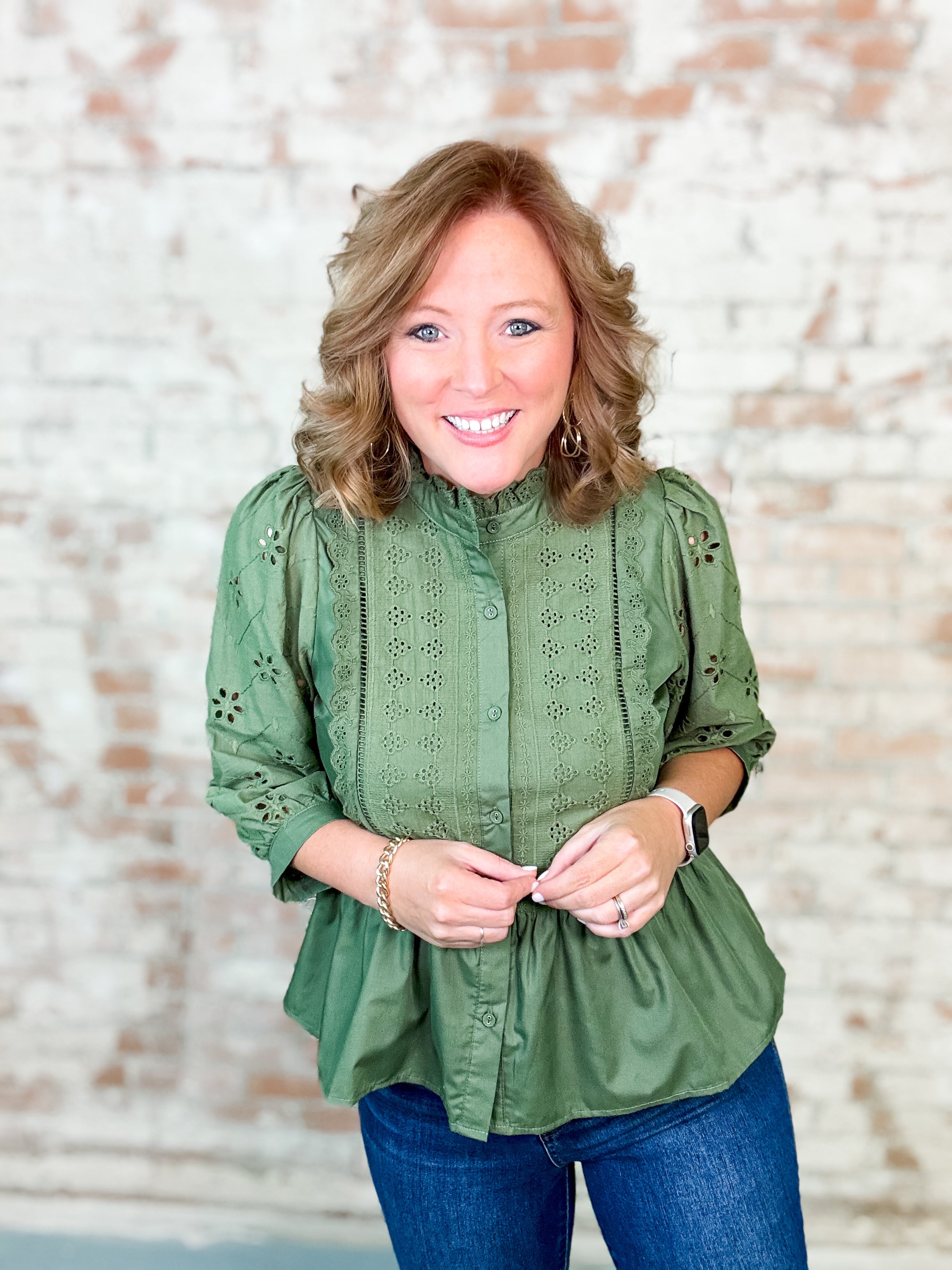 Laurie Eyelet Button Up Top - FINAL SALE