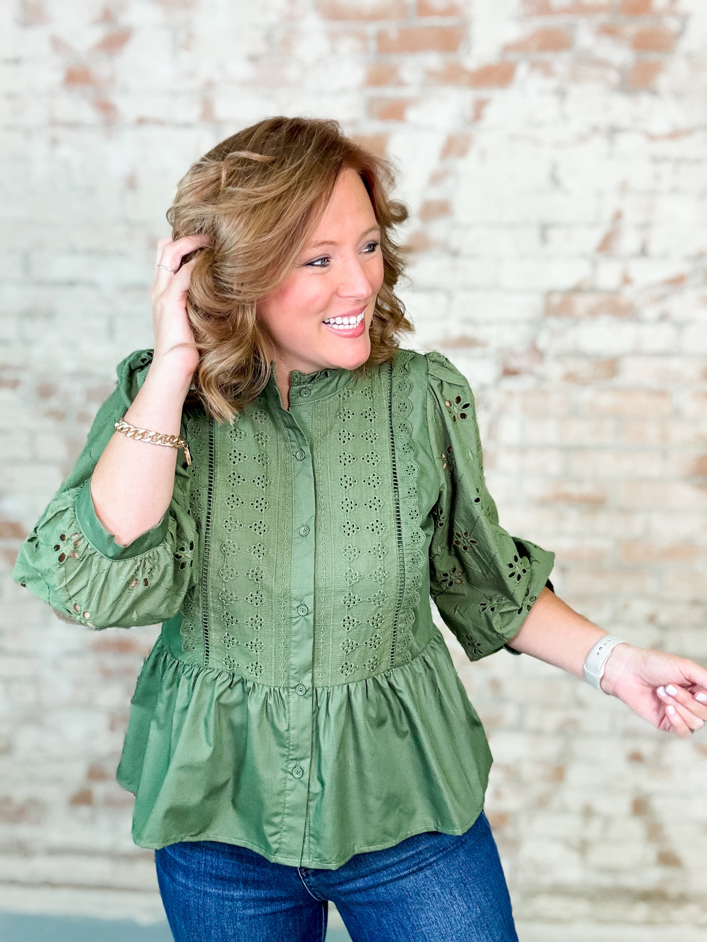 Laurie Eyelet Button Up Top - FINAL SALE