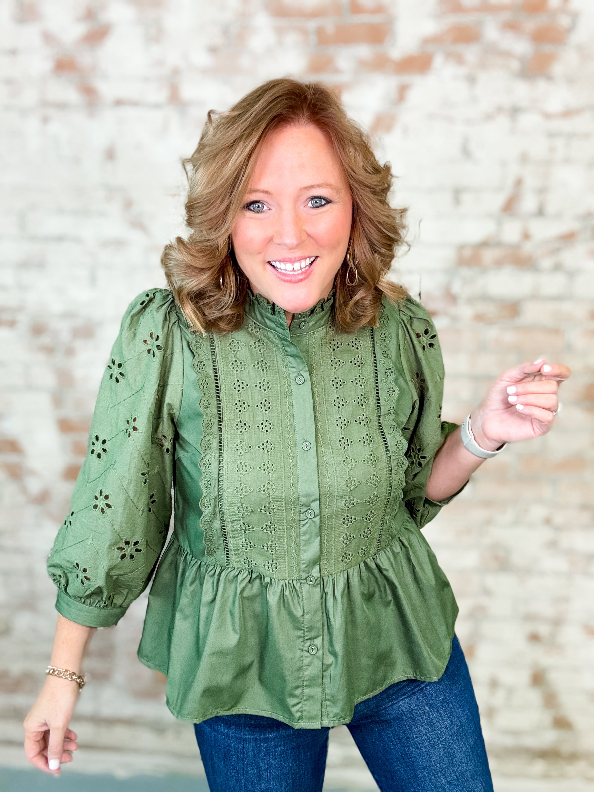 Laurie Eyelet Button Up Top - FINAL SALE