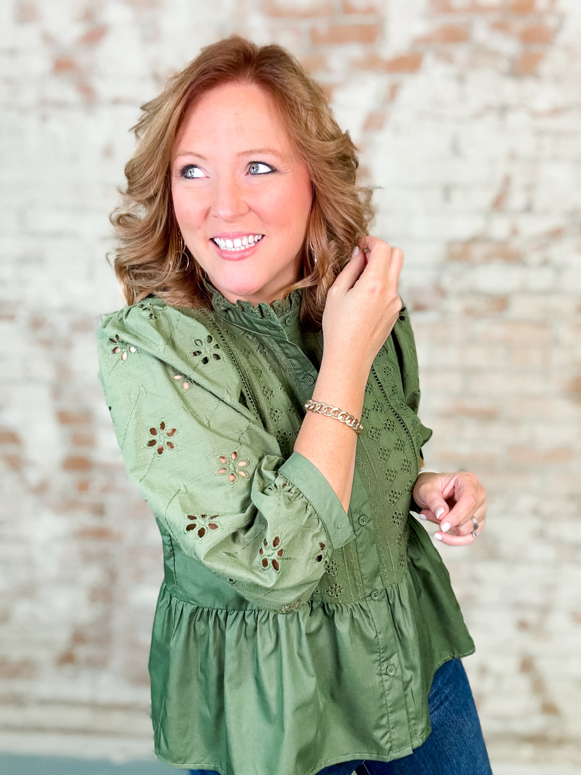 Laurie Eyelet Button Up Top - FINAL SALE
