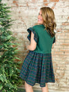 Carol Bow Plaid Flutter Sleeve Dress