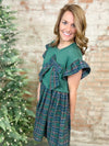 Carol Bow Plaid Flutter Sleeve Dress