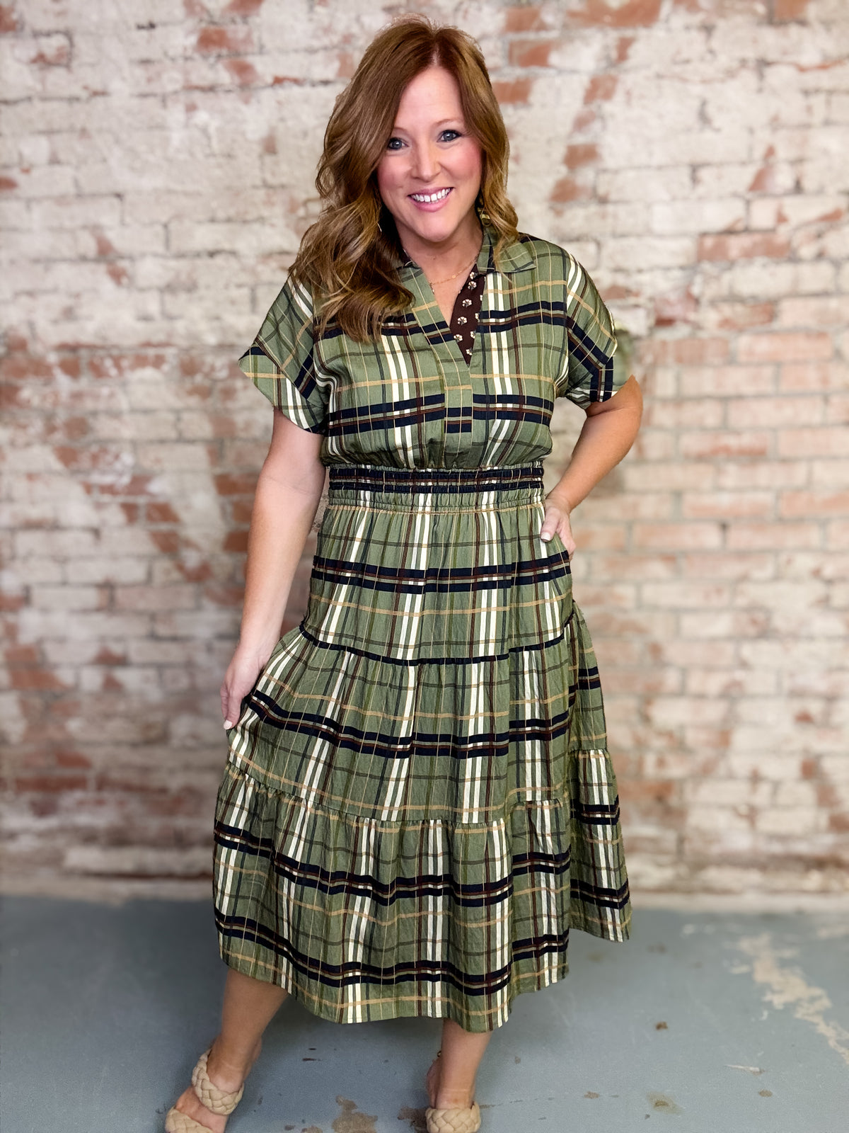 THML Freda Plaid Midi Dress