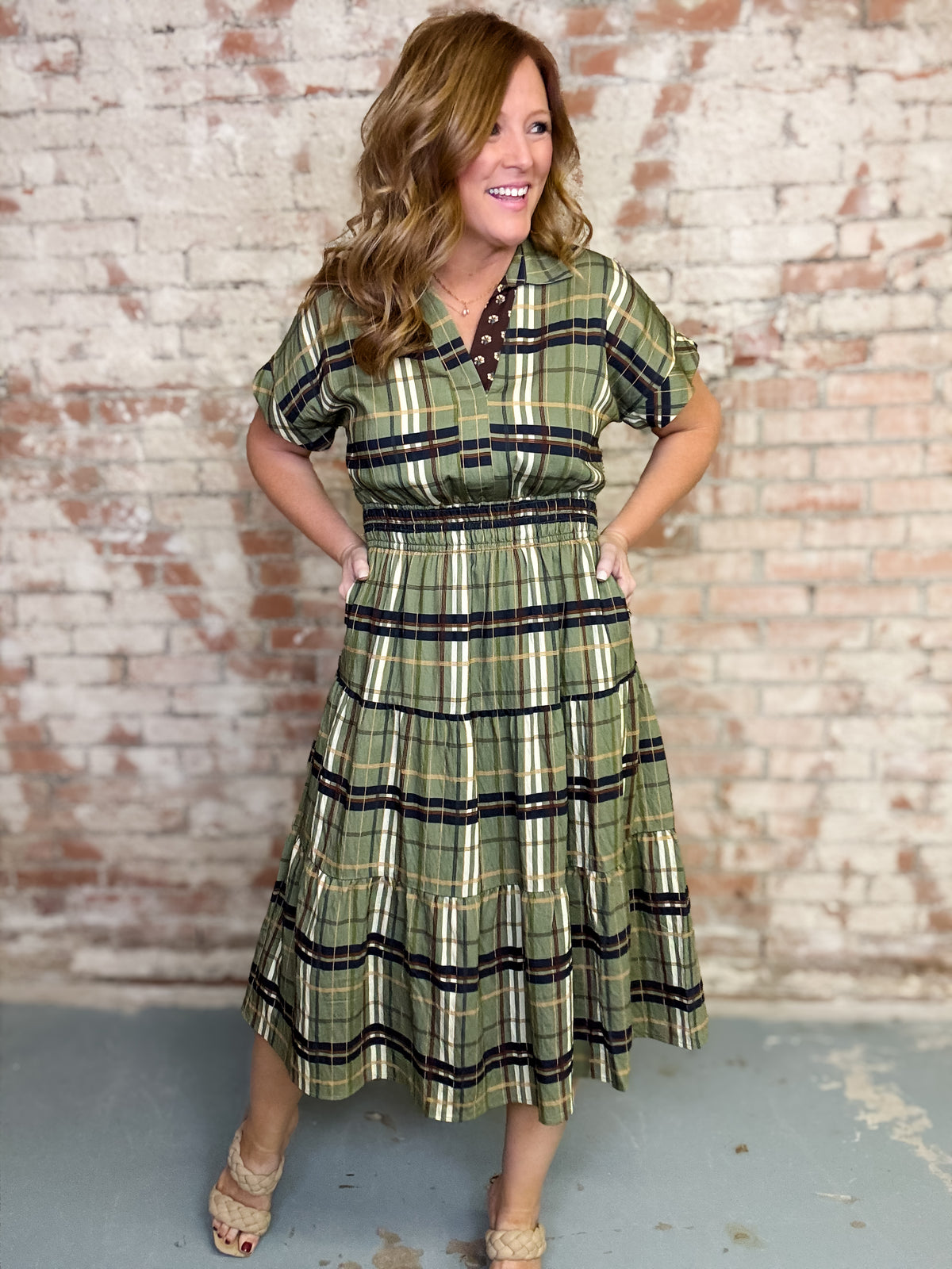 THML Freda Plaid Midi Dress