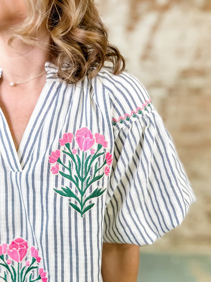 Suzanne Embroidered Stripe Dress