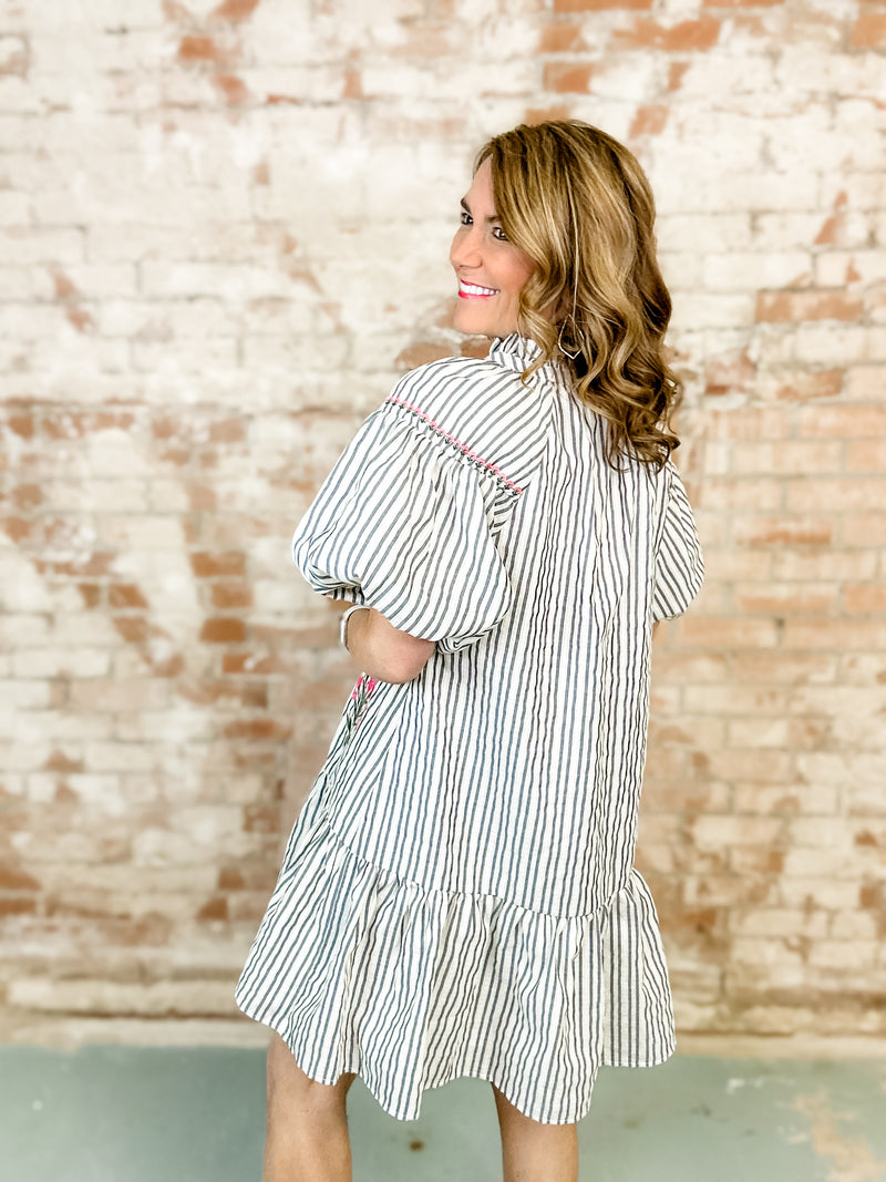 Suzanne Embroidered Stripe Dress