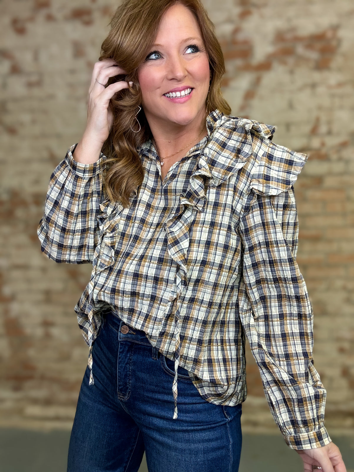 Becka Plaid Ruffle Top