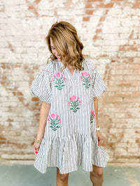 Suzanne Embroidered Stripe Dress