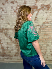 Shelton Embroidery Suede Top