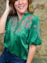 Shelton Embroidery Suede Top