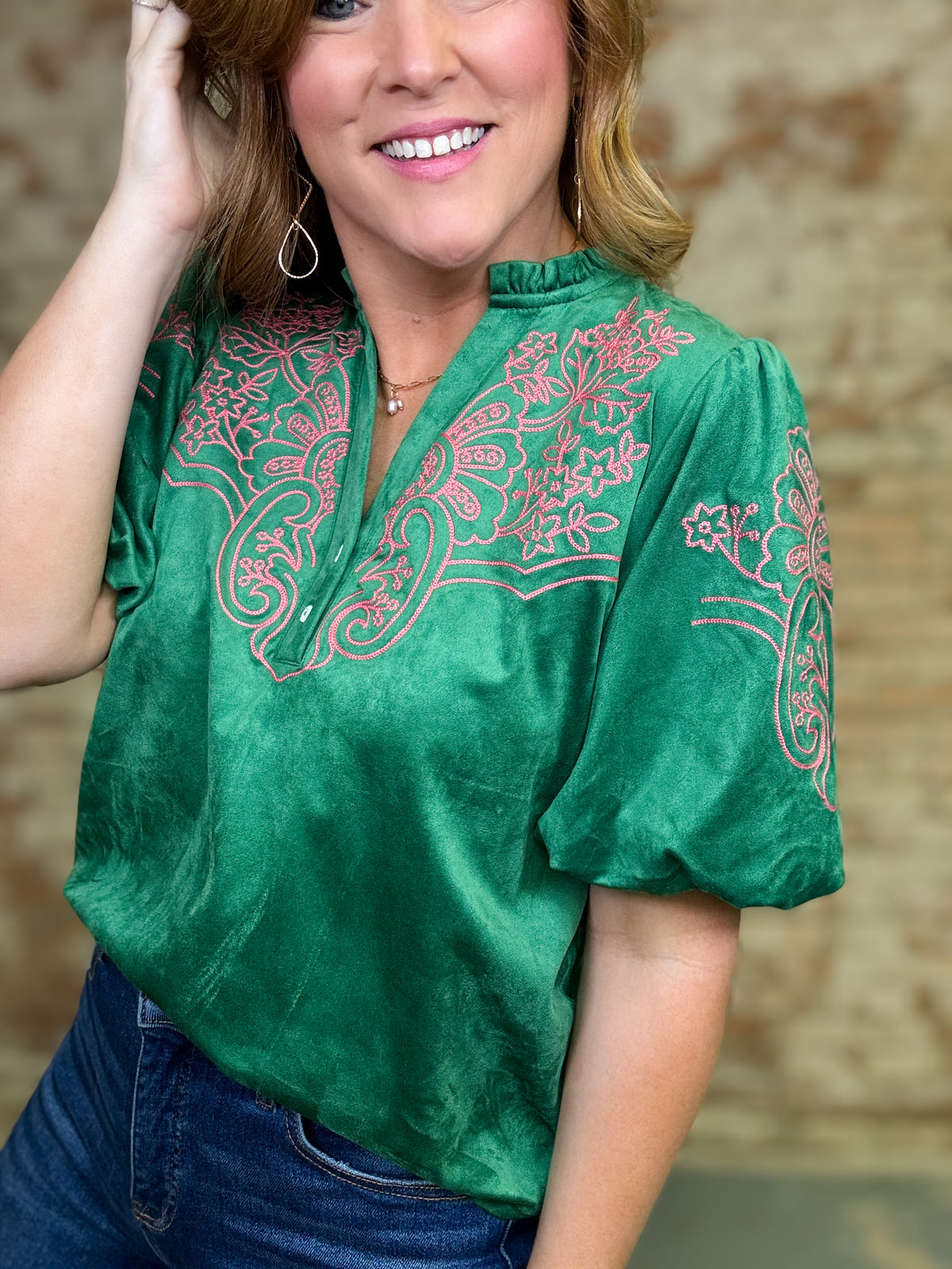 Shelton Embroidery Suede Top