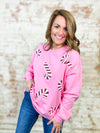 Dasher Pink Candy Cane Sequin Sweatshirt