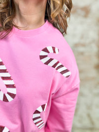 Dasher Pink Candy Cane Sequin Sweatshirt