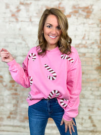 Dasher Pink Candy Cane Sequin Sweatshirt