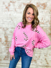 Dasher Pink Candy Cane Sequin Sweatshirt