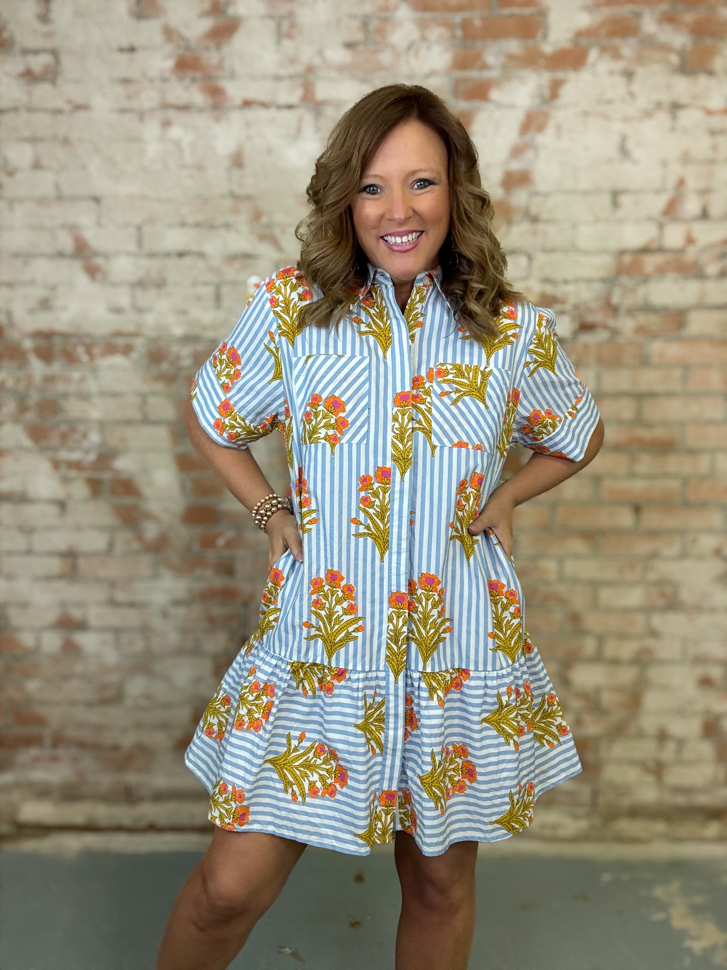 THML Eliana Striped Floral Dress