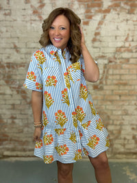 THML Eliana Striped Floral Dress