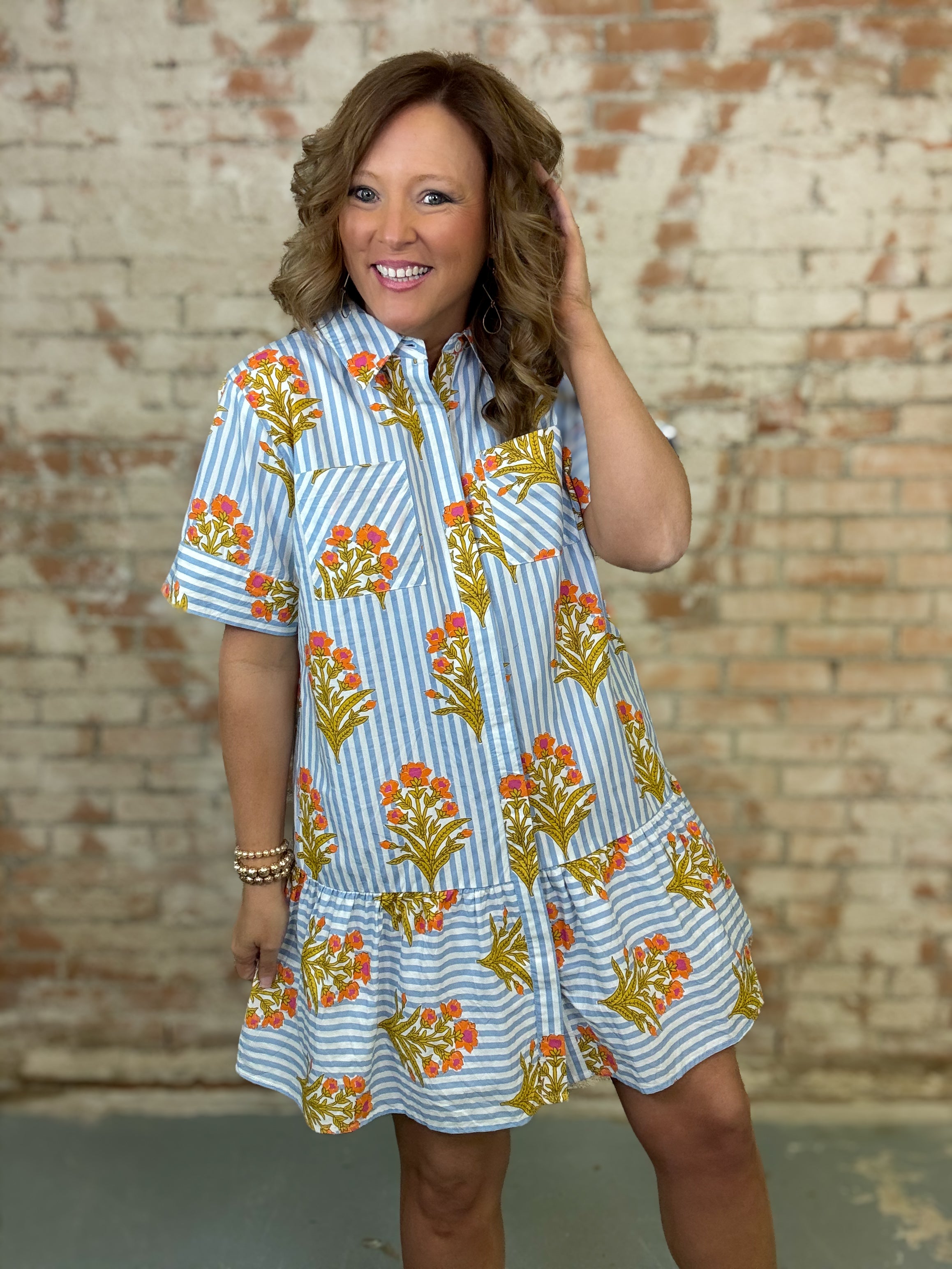 THML Eliana Striped Floral Dress