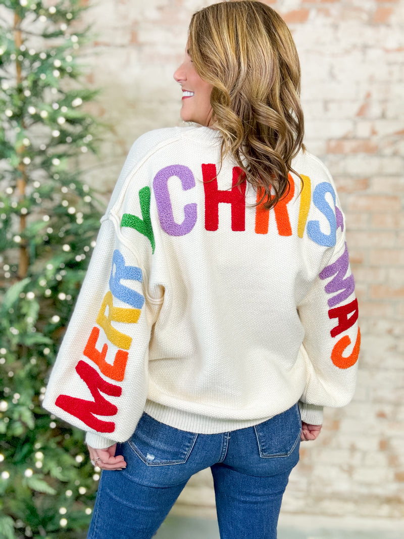 Ho Ho Ho + Merry Christmas Chunky Knit Sweater