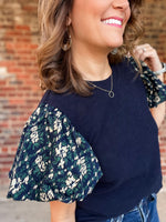 THML Navy Mixed Media Knit Top