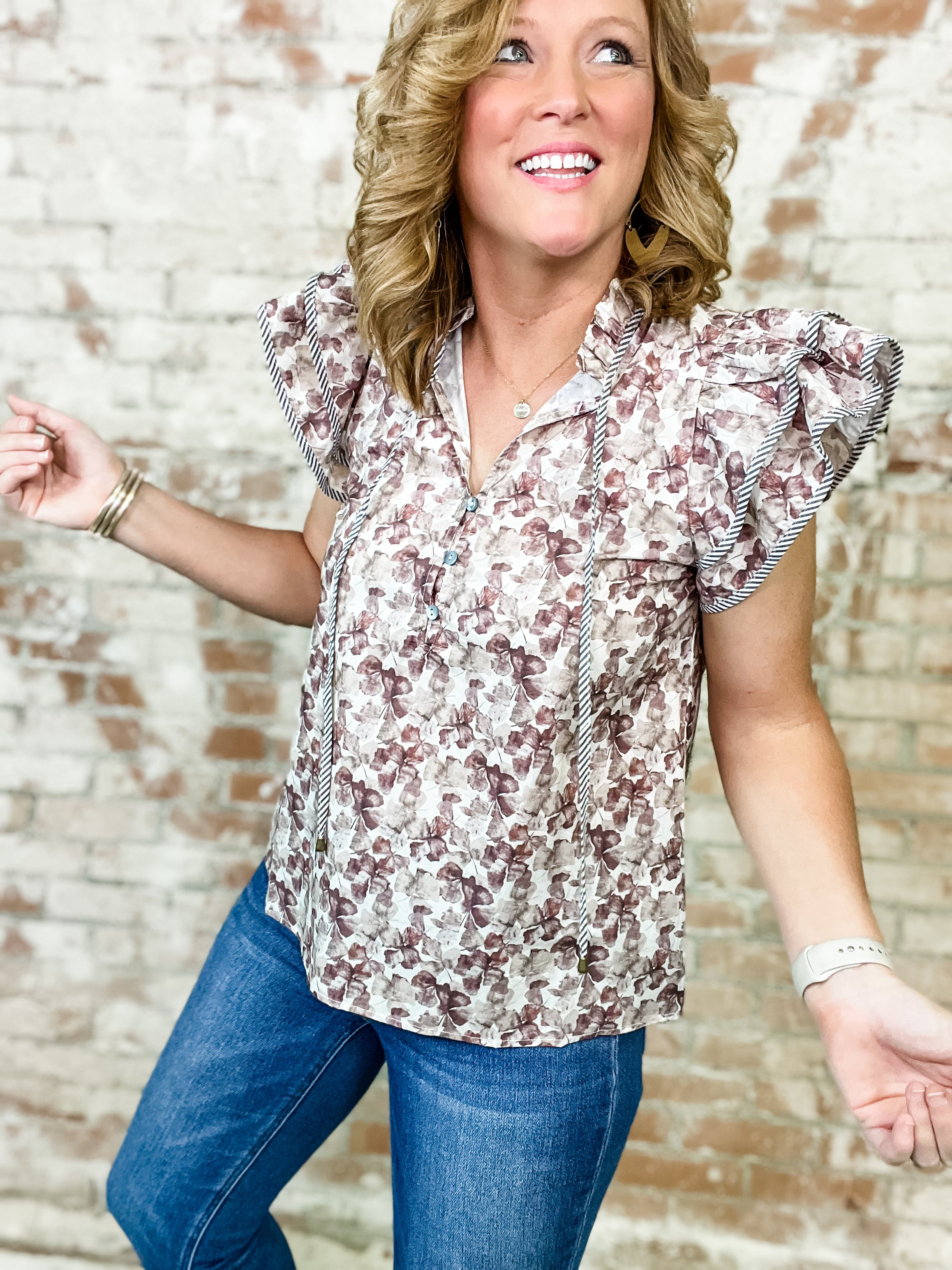 Mireya Floral Print Contrast Trim Top - FINAL SALE