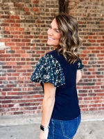 THML Navy Mixed Media Knit Top