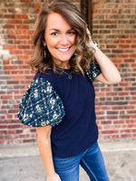 THML Navy Mixed Media Knit Top