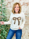 Prancer Sequin Gold Bow Sweater