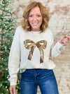 Prancer Sequin Gold Bow Sweater