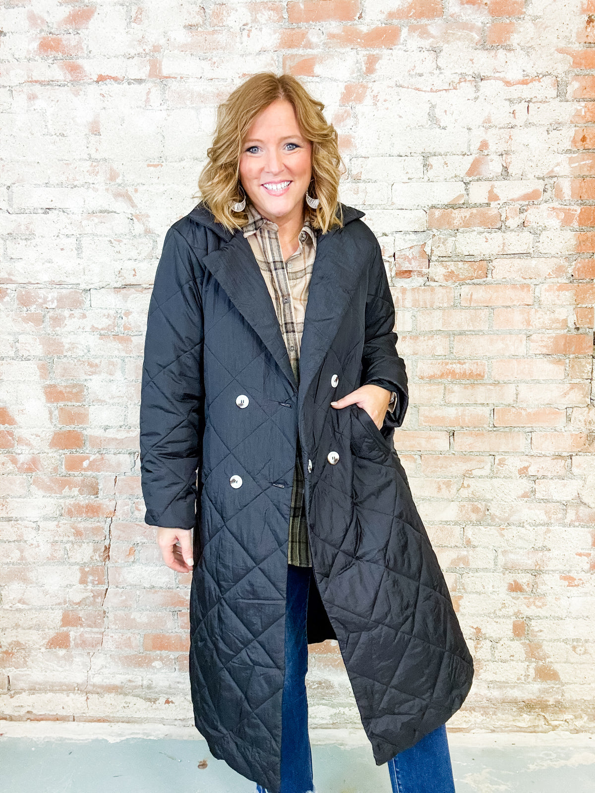 Stacia Black Quilted Long Coat