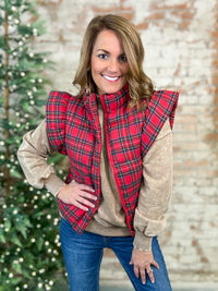 Noelia Red Plaid Vest