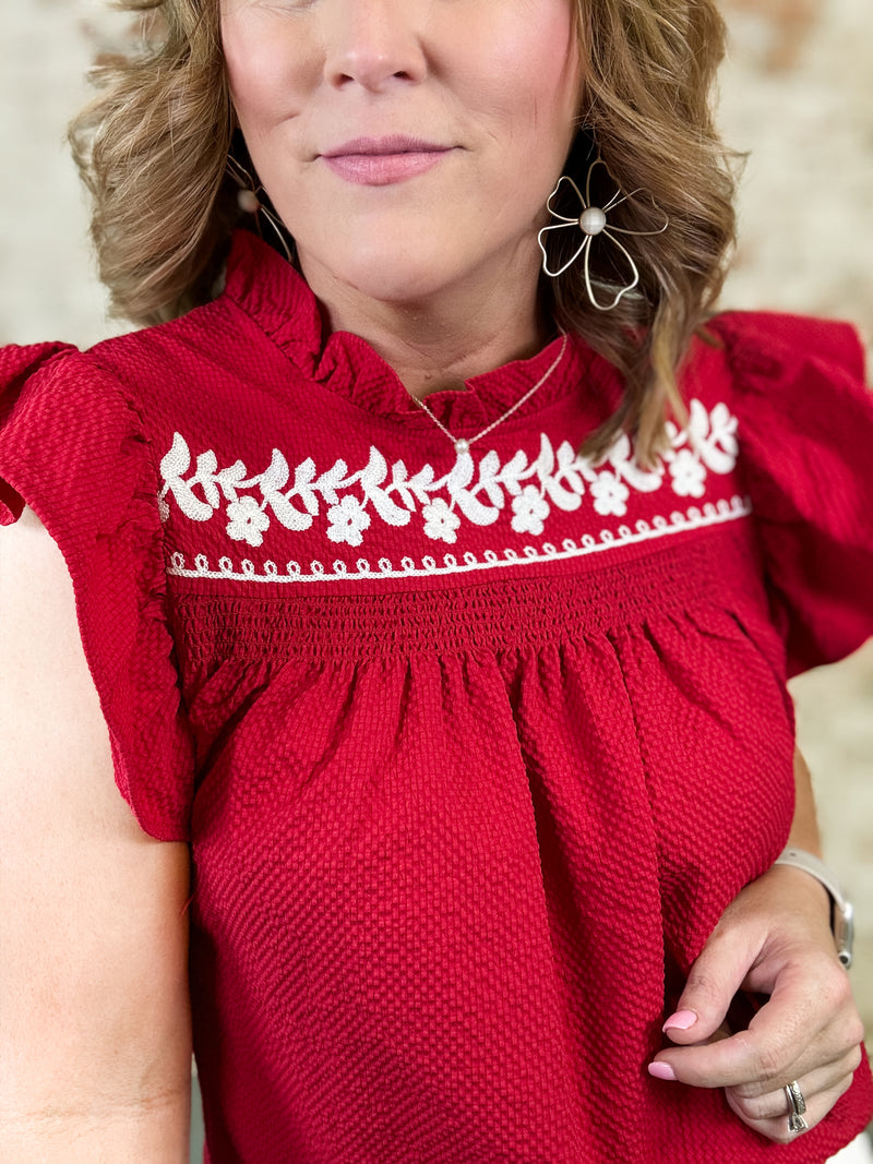 Lindsay Embroidered Textured Top