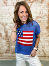American Flag Open Stitch Top