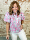 Valerie Pom Trim Print Top