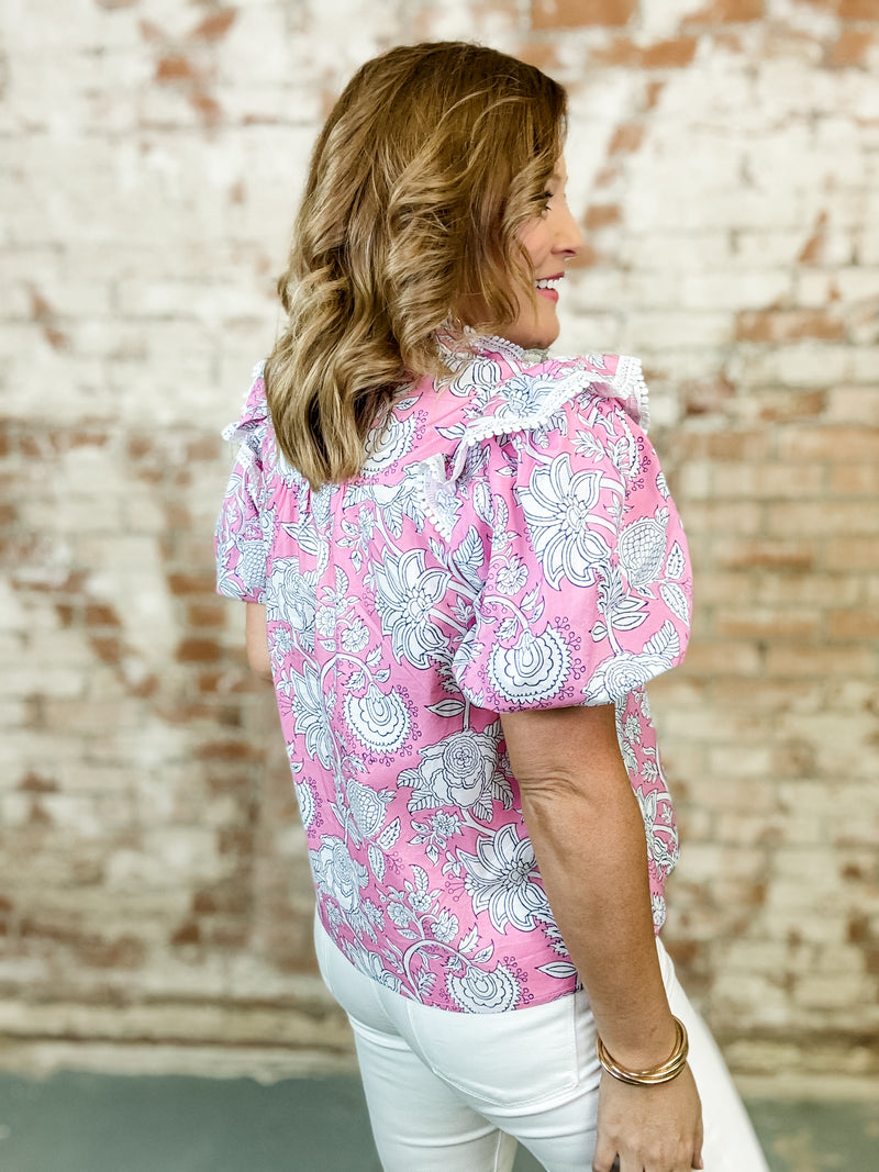 Valerie Pom Trim Print Top