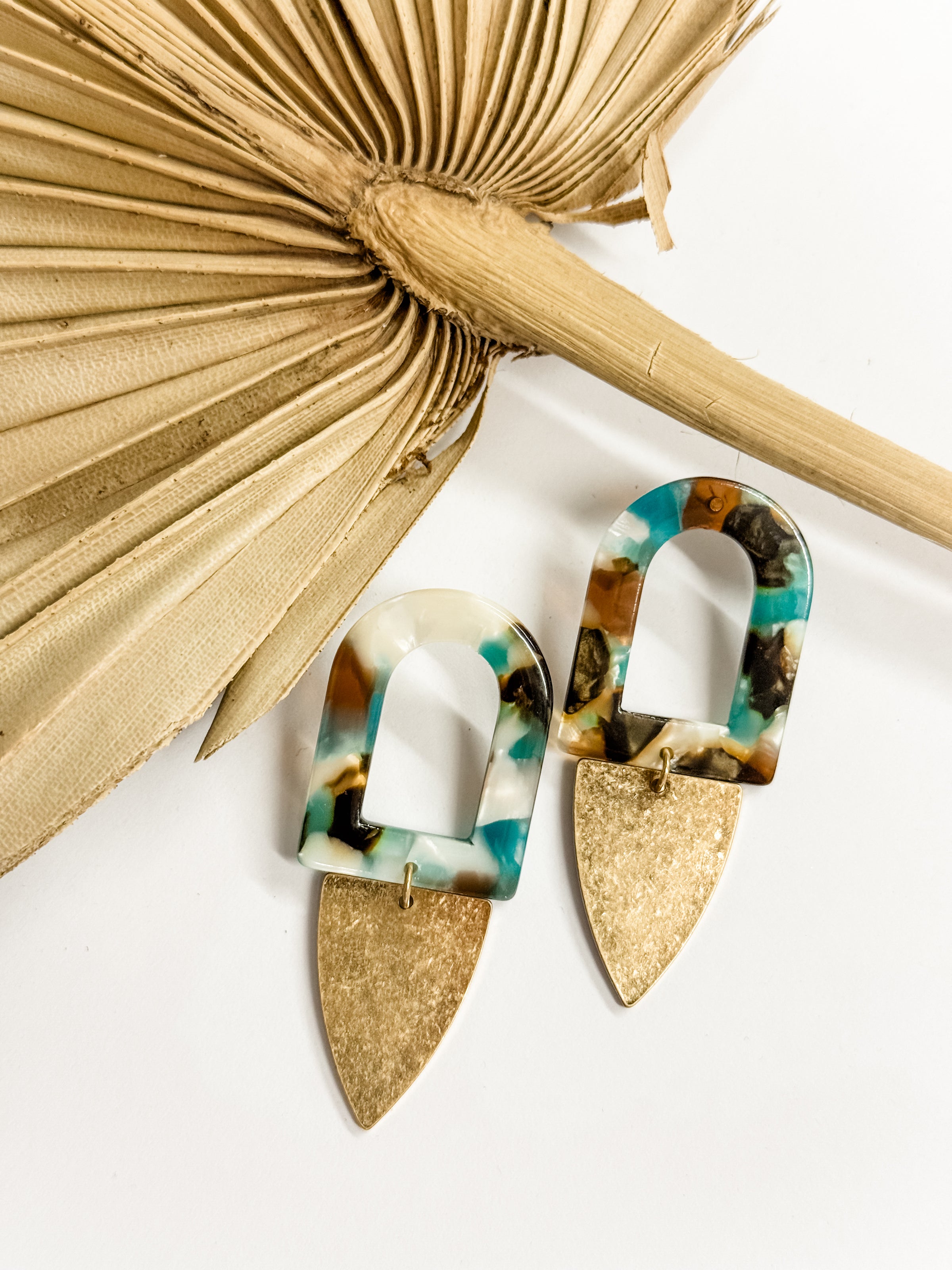 Clara Resin + Gold Geo Earrings