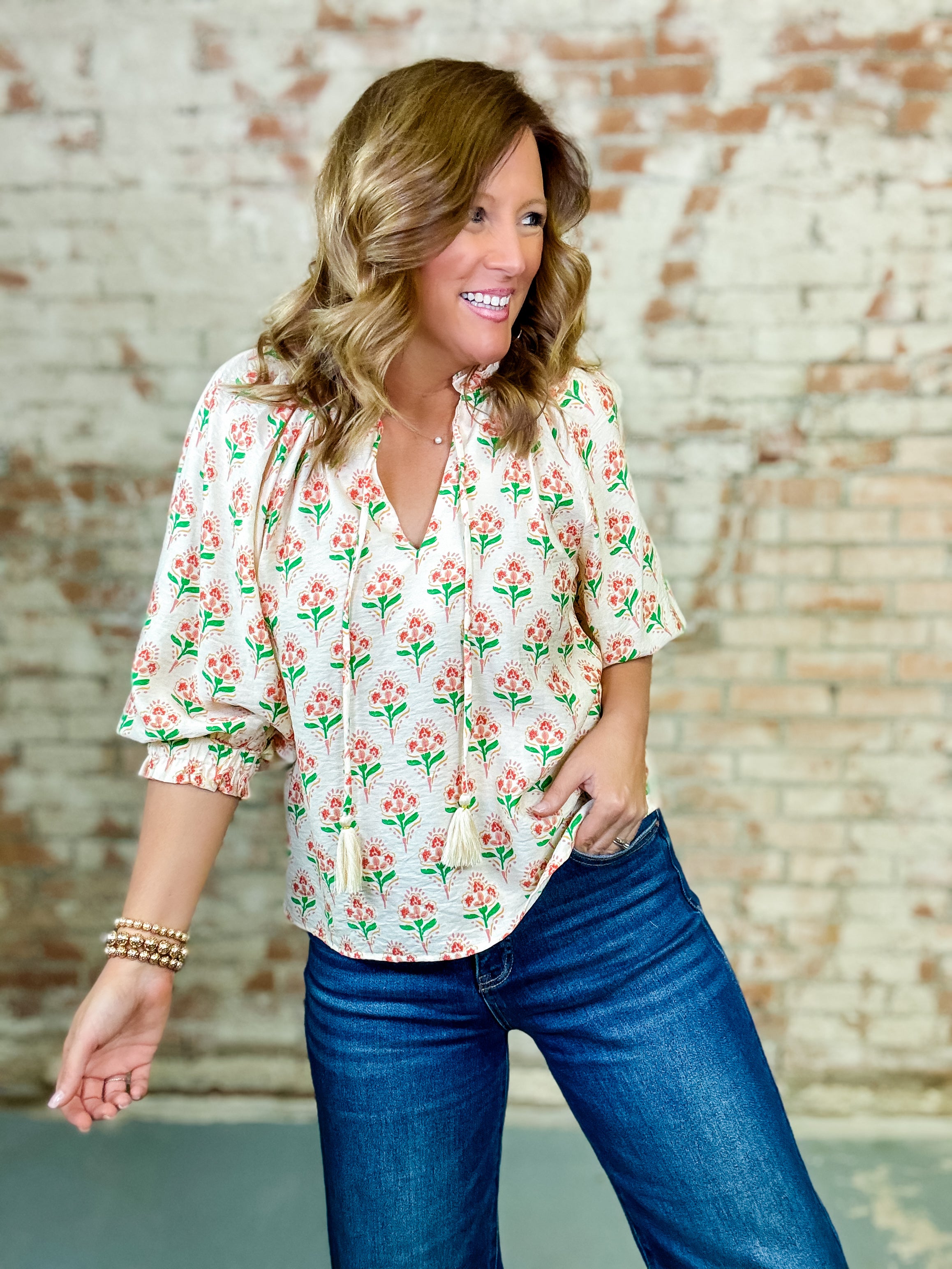 THML Shelby Floral Tassel Top